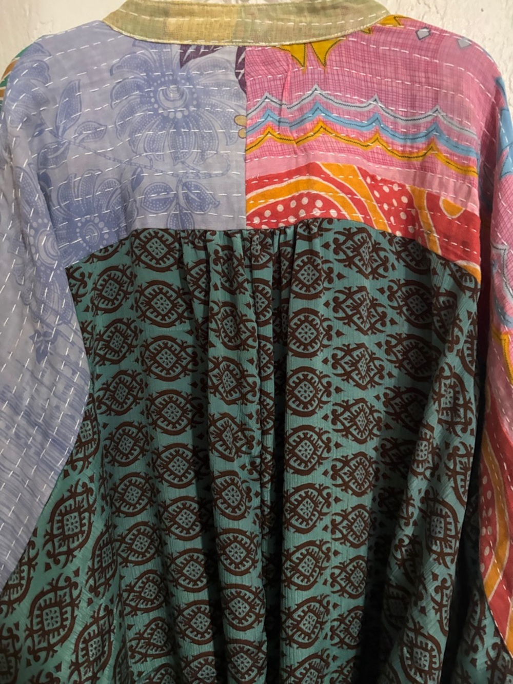 Kantha & Silk Button-Front Dolman Tunic/ Dress One Size - Picture 8 of 10